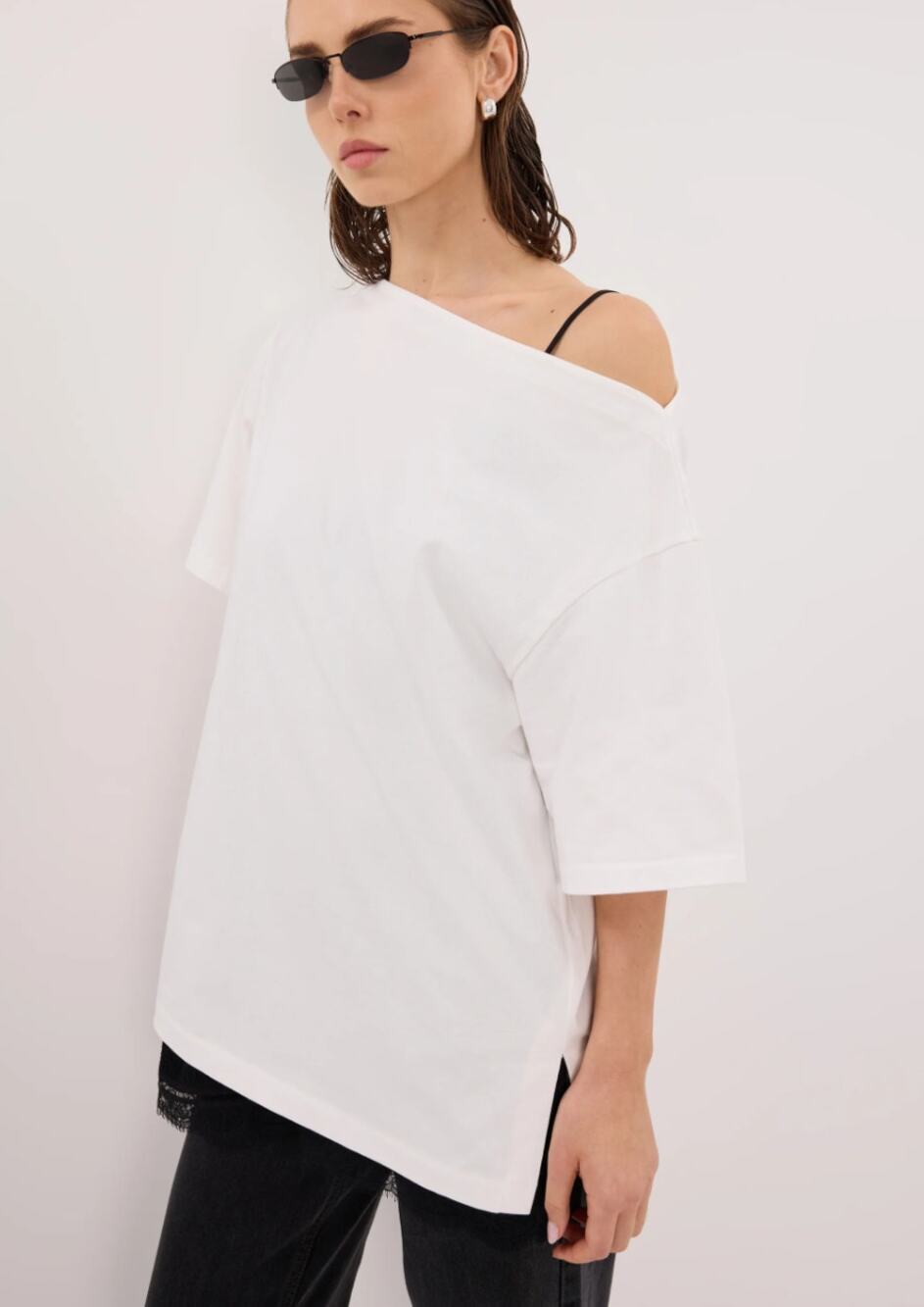 Dissh M Esme White Asym Boat Neck Tee